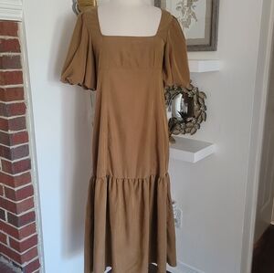 Free People Jordan puff short sleeve drop ruffle hem midi dress Medium